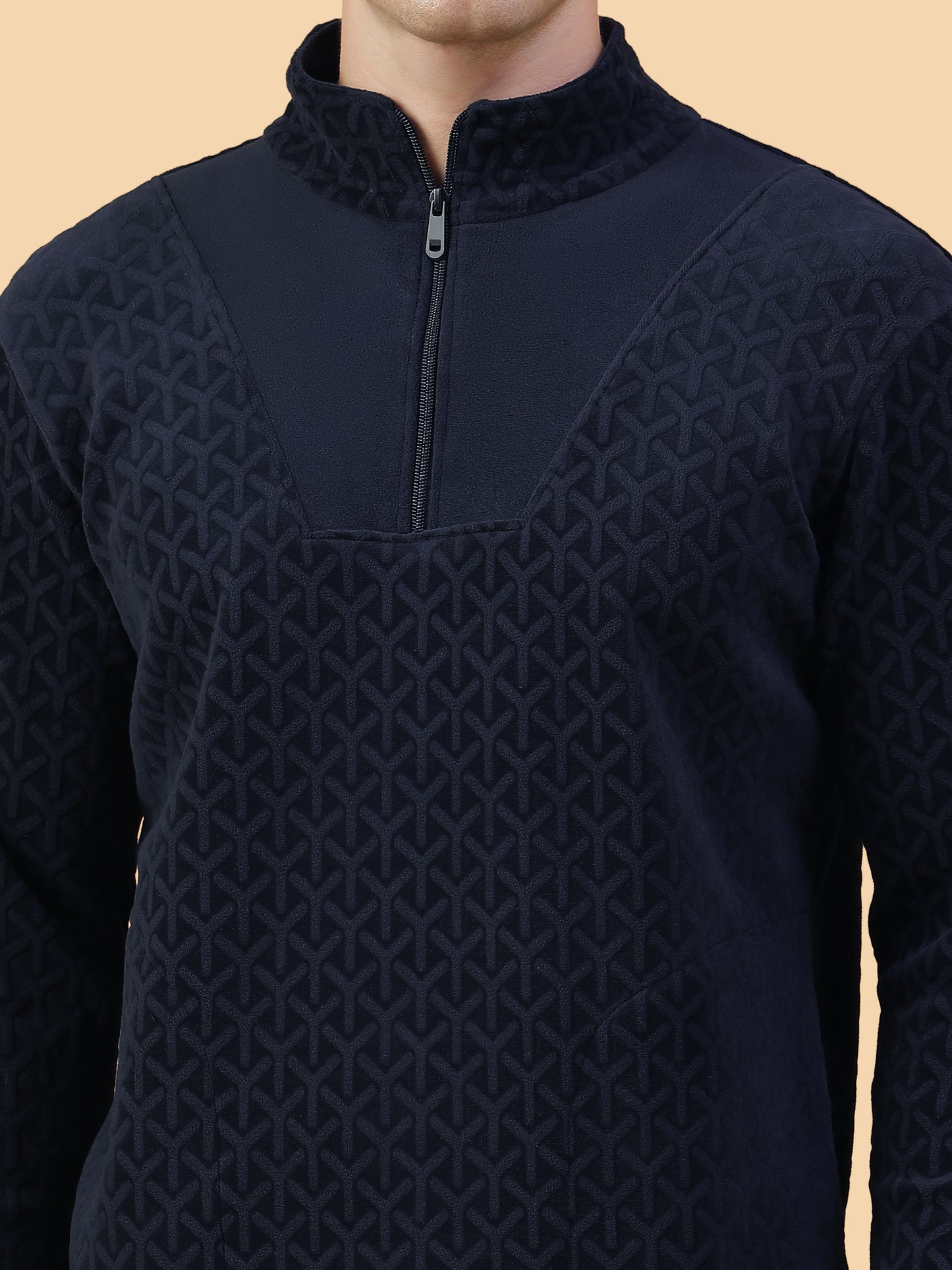 Kiza Men’s Navy Textured Shacket Half-Zip Pullover