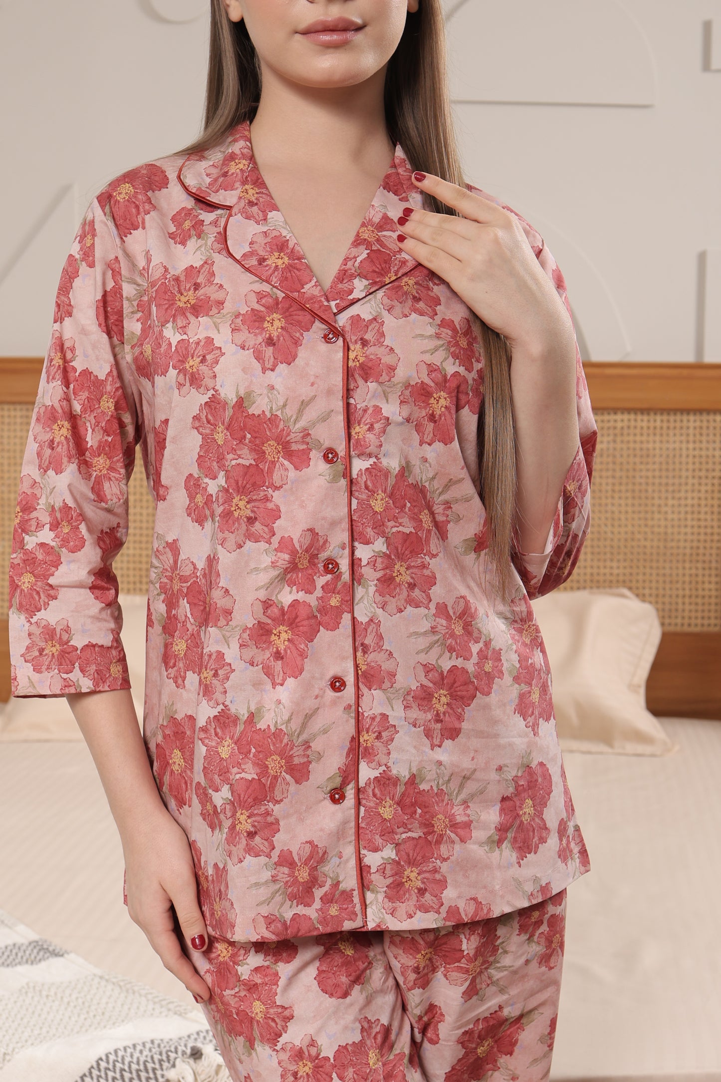 Cotton Front-open Nightwear Set