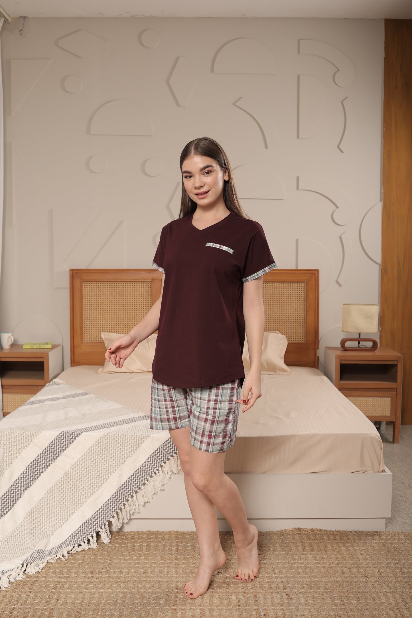 Cotton V-Neck Top with Shorts