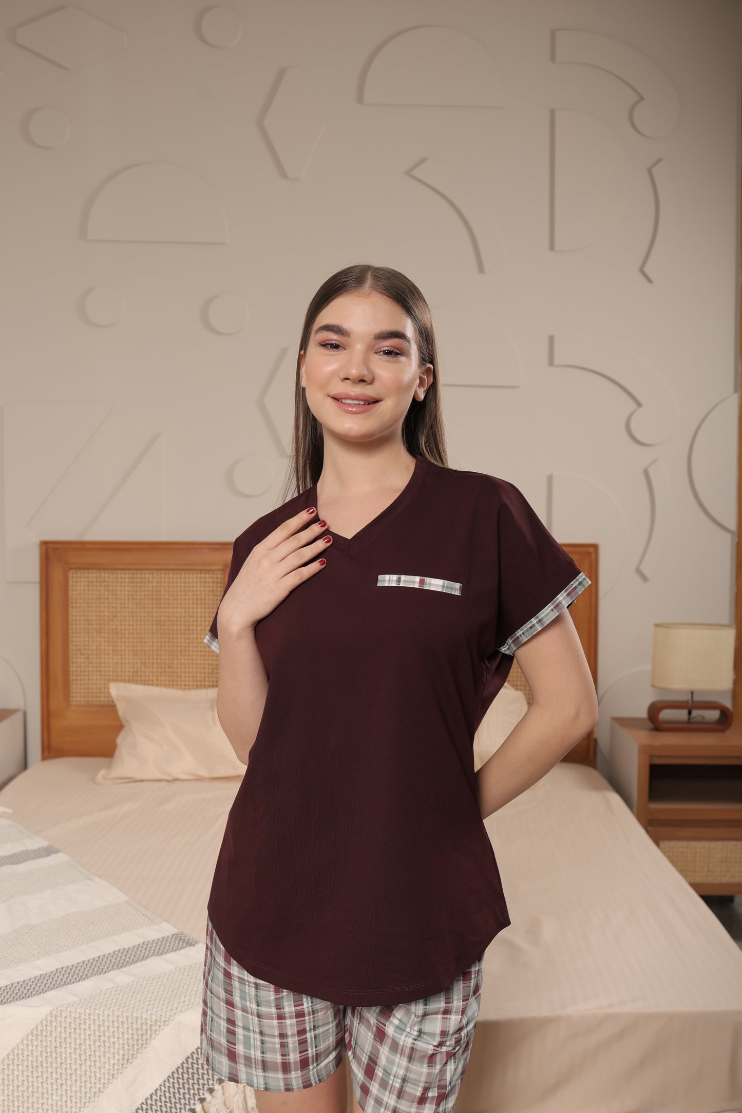 Cotton V-Neck Top with Shorts