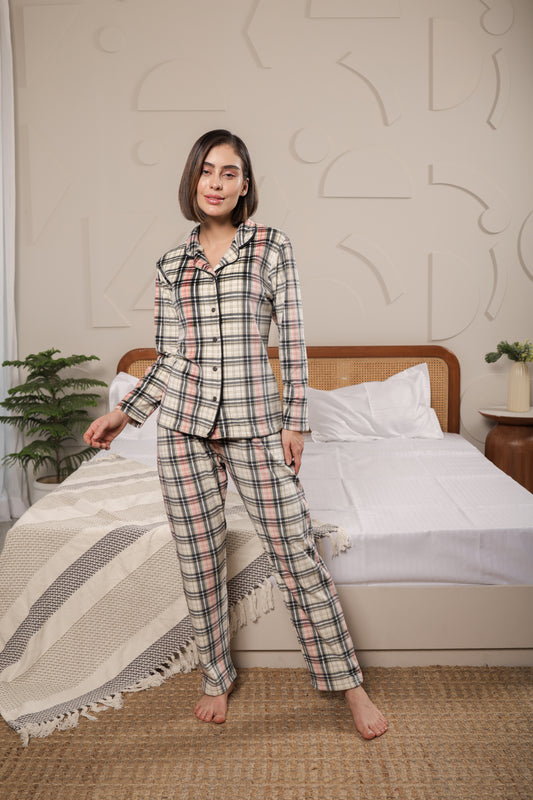 Kiza Women’s Button-Down Checked Night Suit