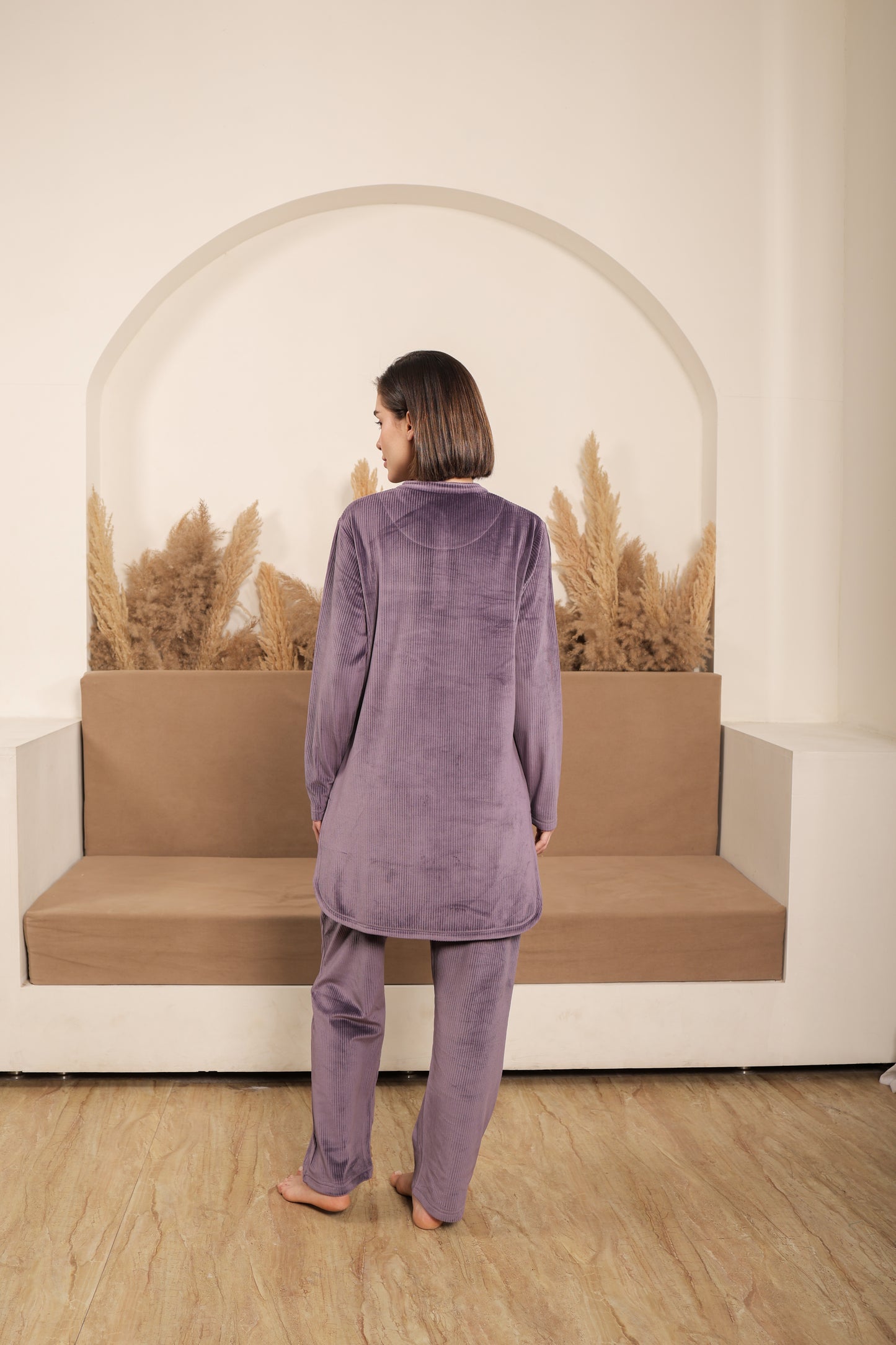 Embroidered Ethnic Kurta Set in Soft Velour