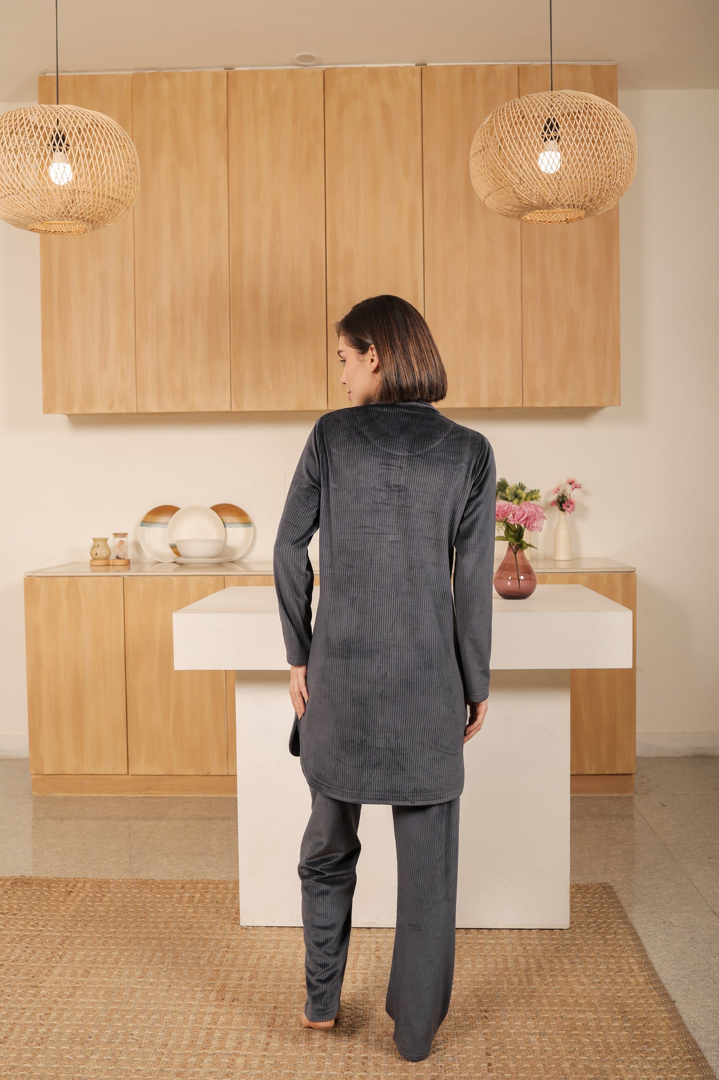 Kurta-Style Full Sleeve Embroidered Lounge Set