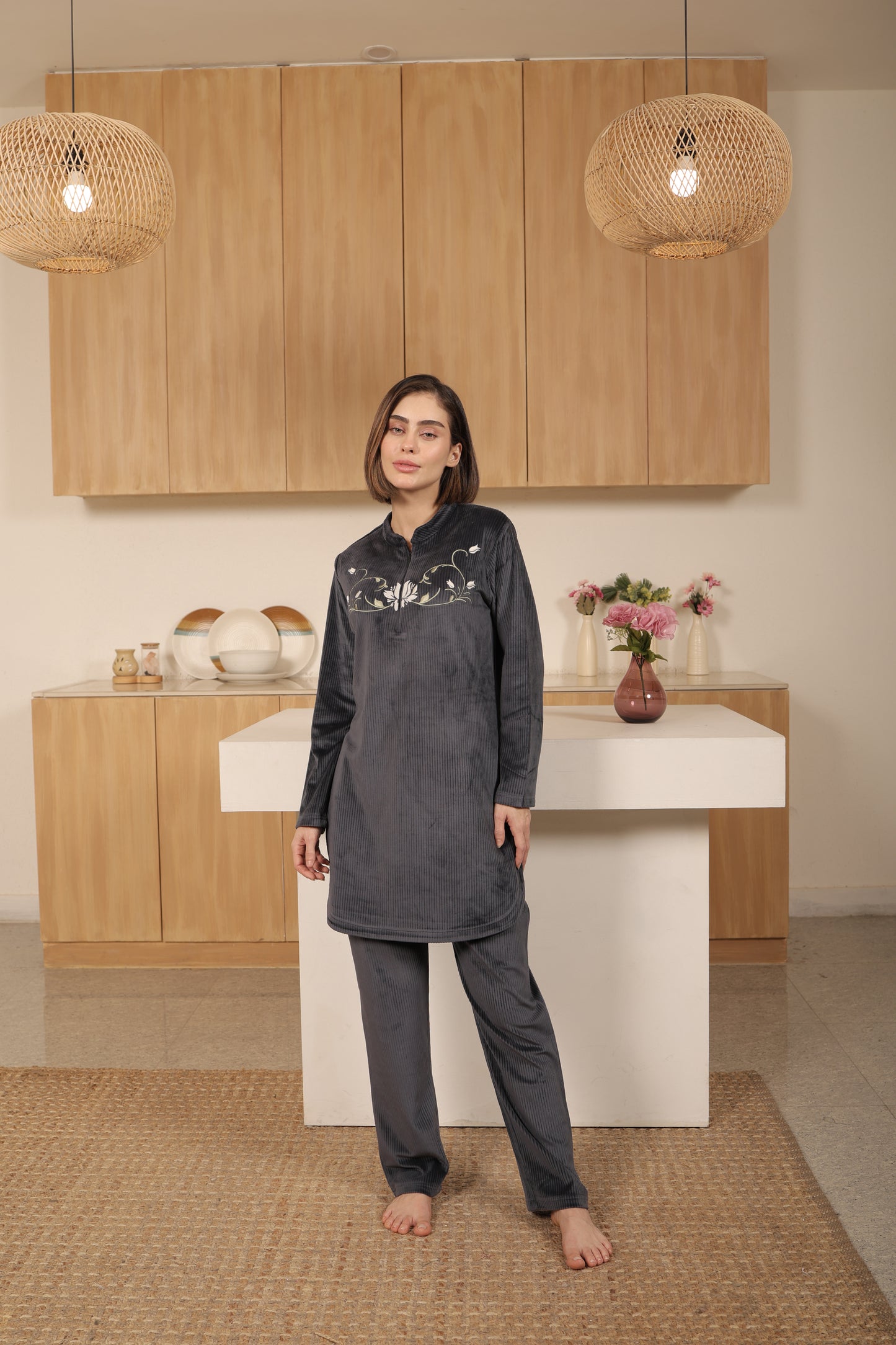 Kurta-Style Full Sleeve Embroidered Lounge Set