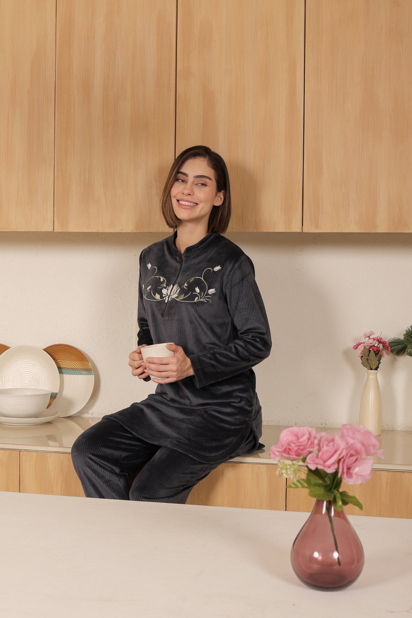 Kurta-Style Full Sleeve Embroidered Lounge Set