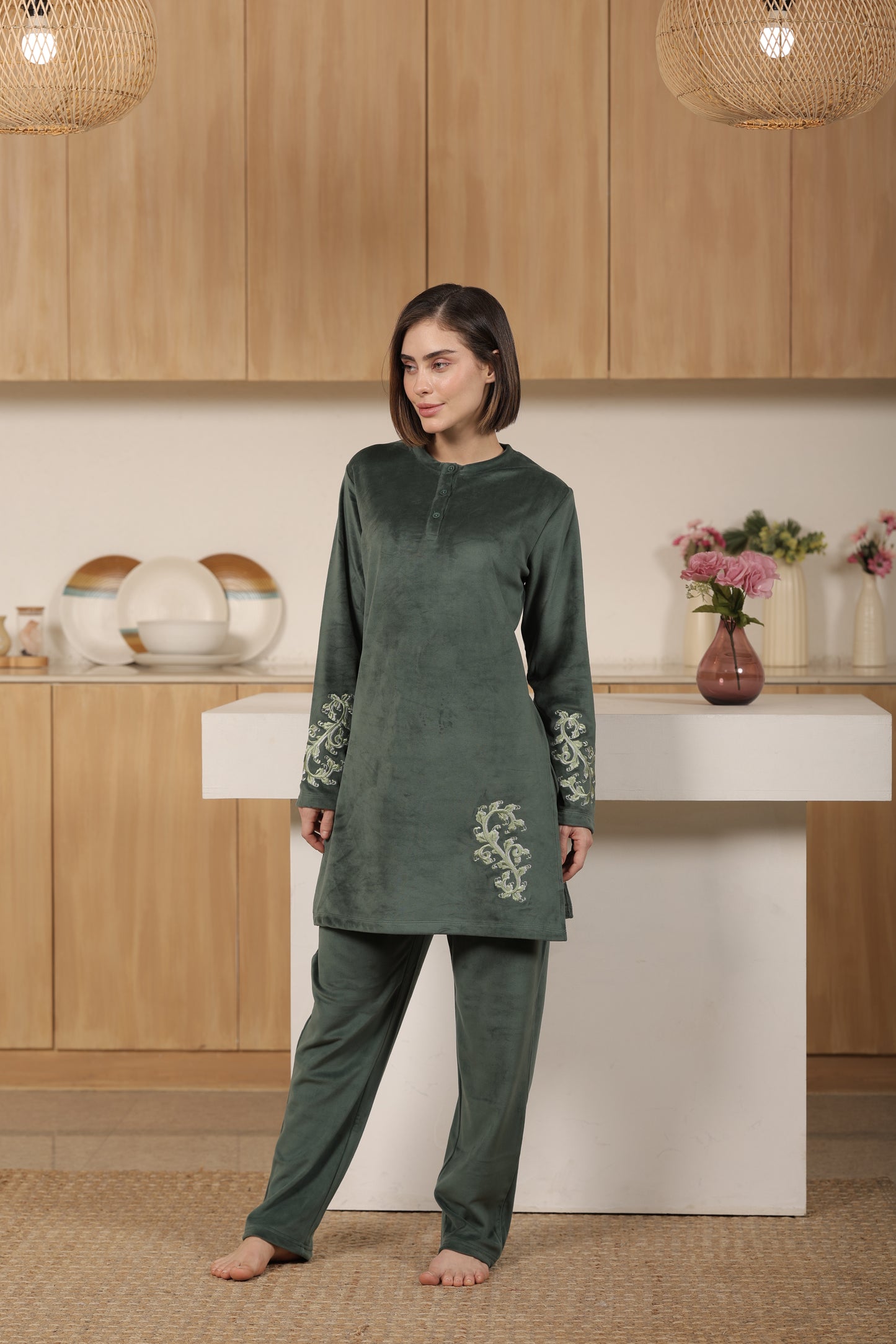 Kiza Women’s Embroidered Kurta-Style Night Suit