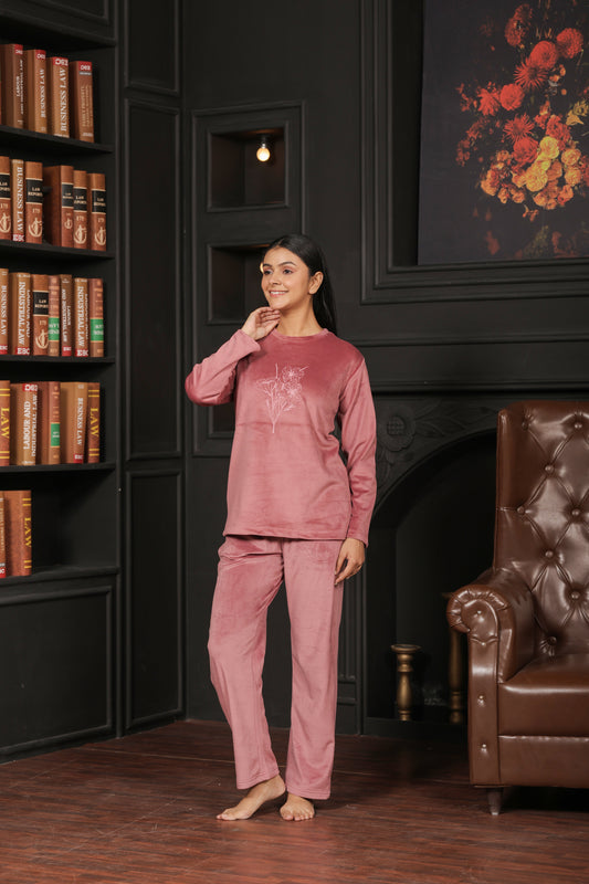 Kiza Women’s Round Neck Embroidered Night Suit