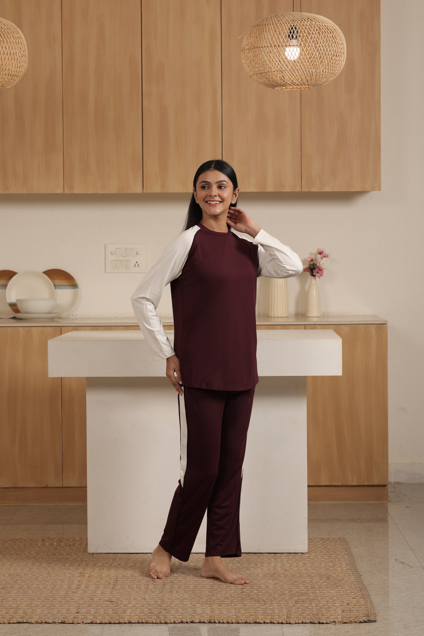 Cotton Bloom Midnight Mocha Set Maroon Color