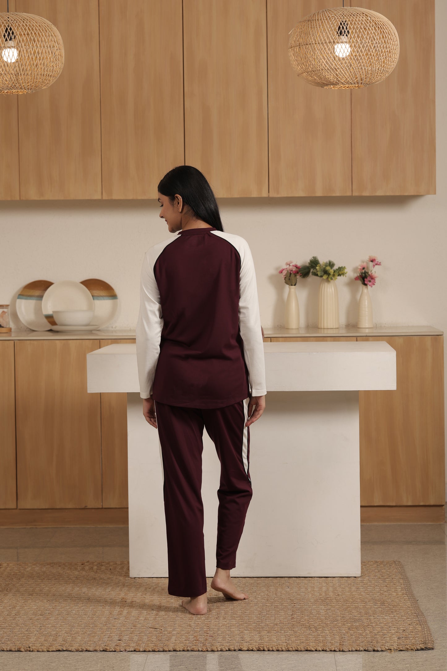 Cotton Bloom Midnight Mocha Set Maroon Color