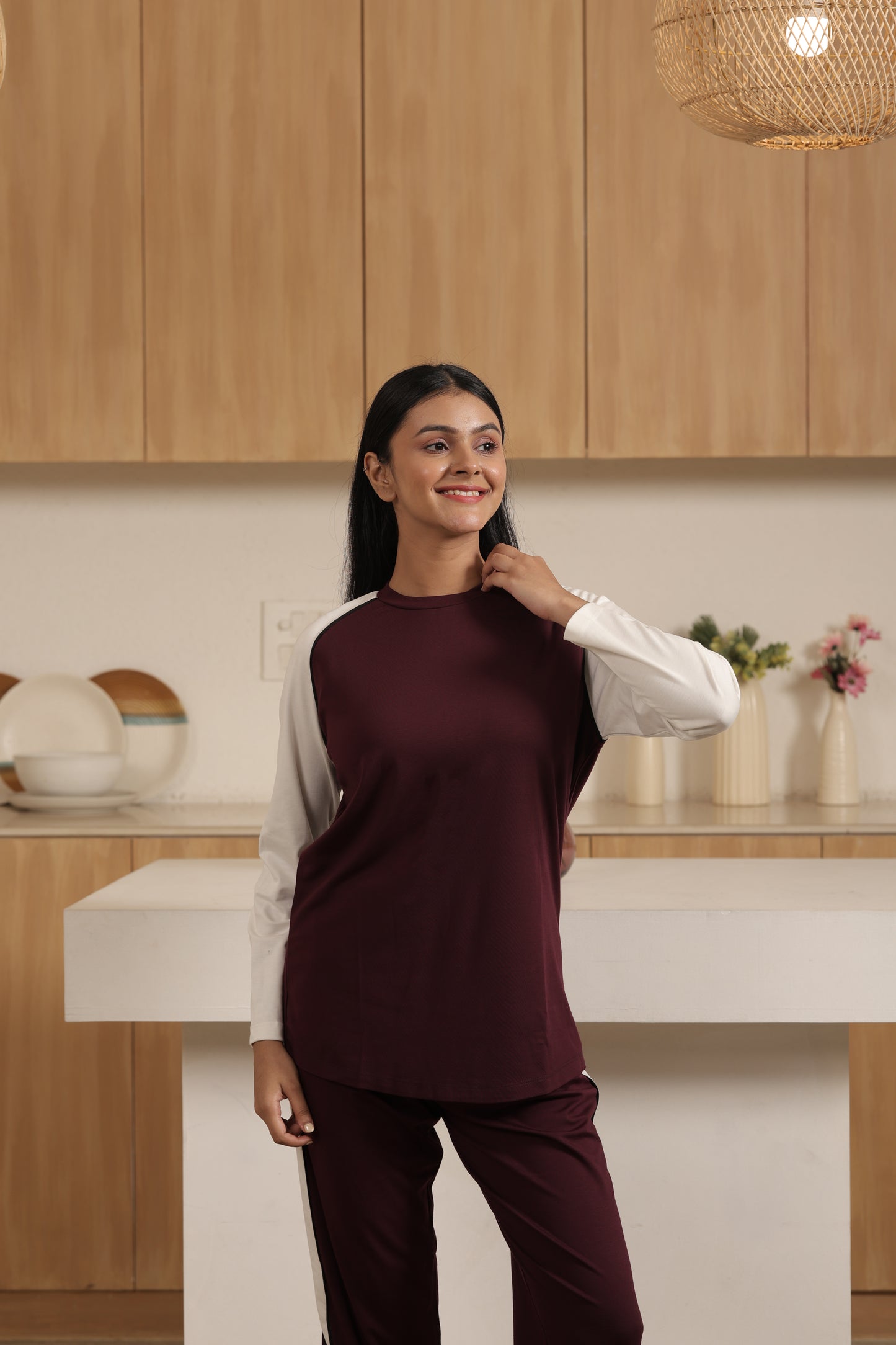 Cotton Bloom Midnight Mocha Set Maroon Color