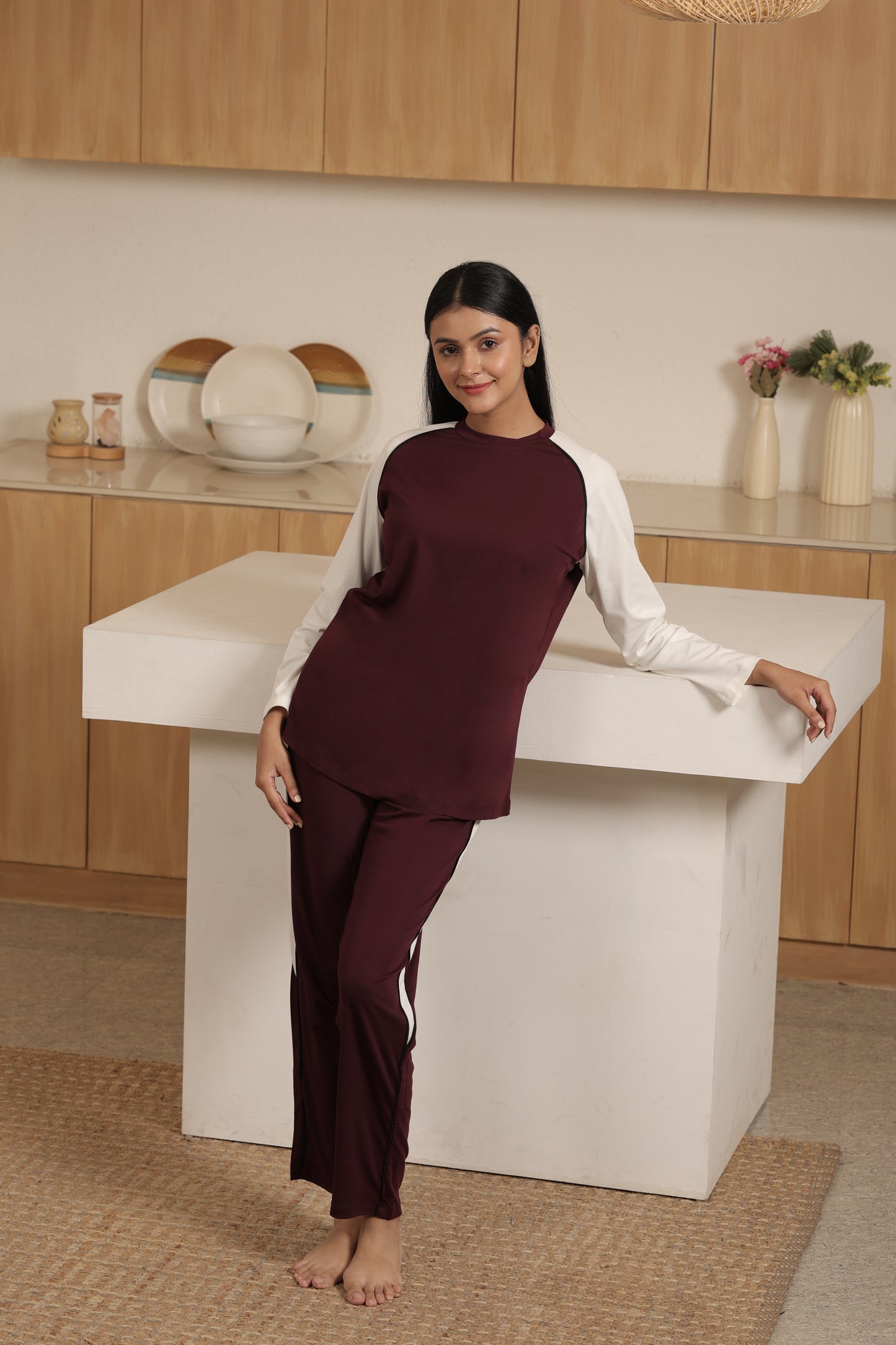 Cotton Bloom Midnight Mocha Set Maroon Color