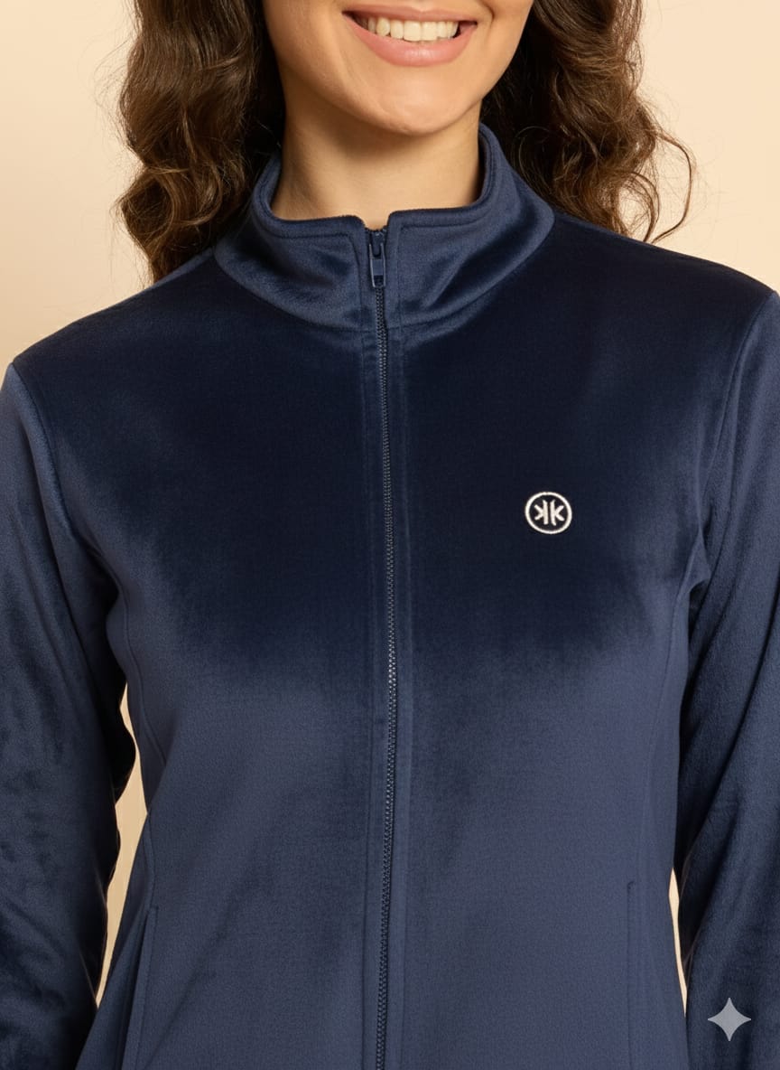 Navy Velour Zip-Front Jacket & Pants Lounge Set - KIZA