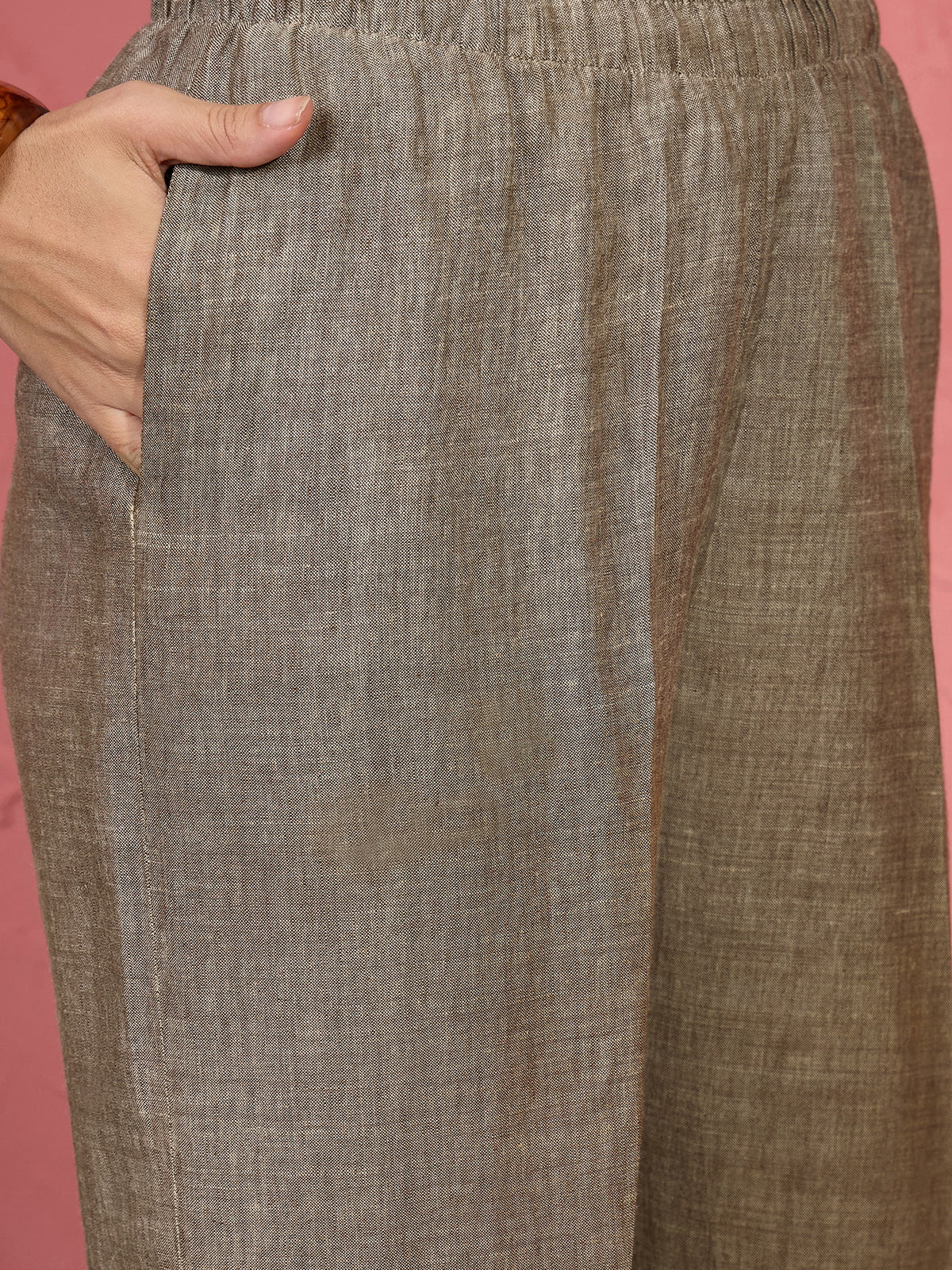 Khaki Brown Textured Tunic Shirt & Straight Pants Co-ord Set - KIZA