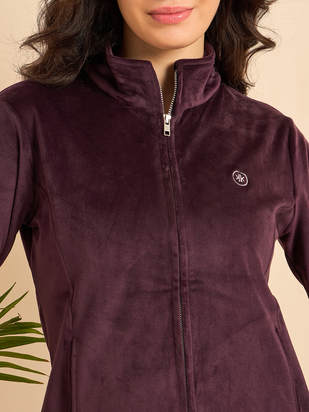 Plum Velour Zip-Front Jacket & Pants Lounge Set - KIZA