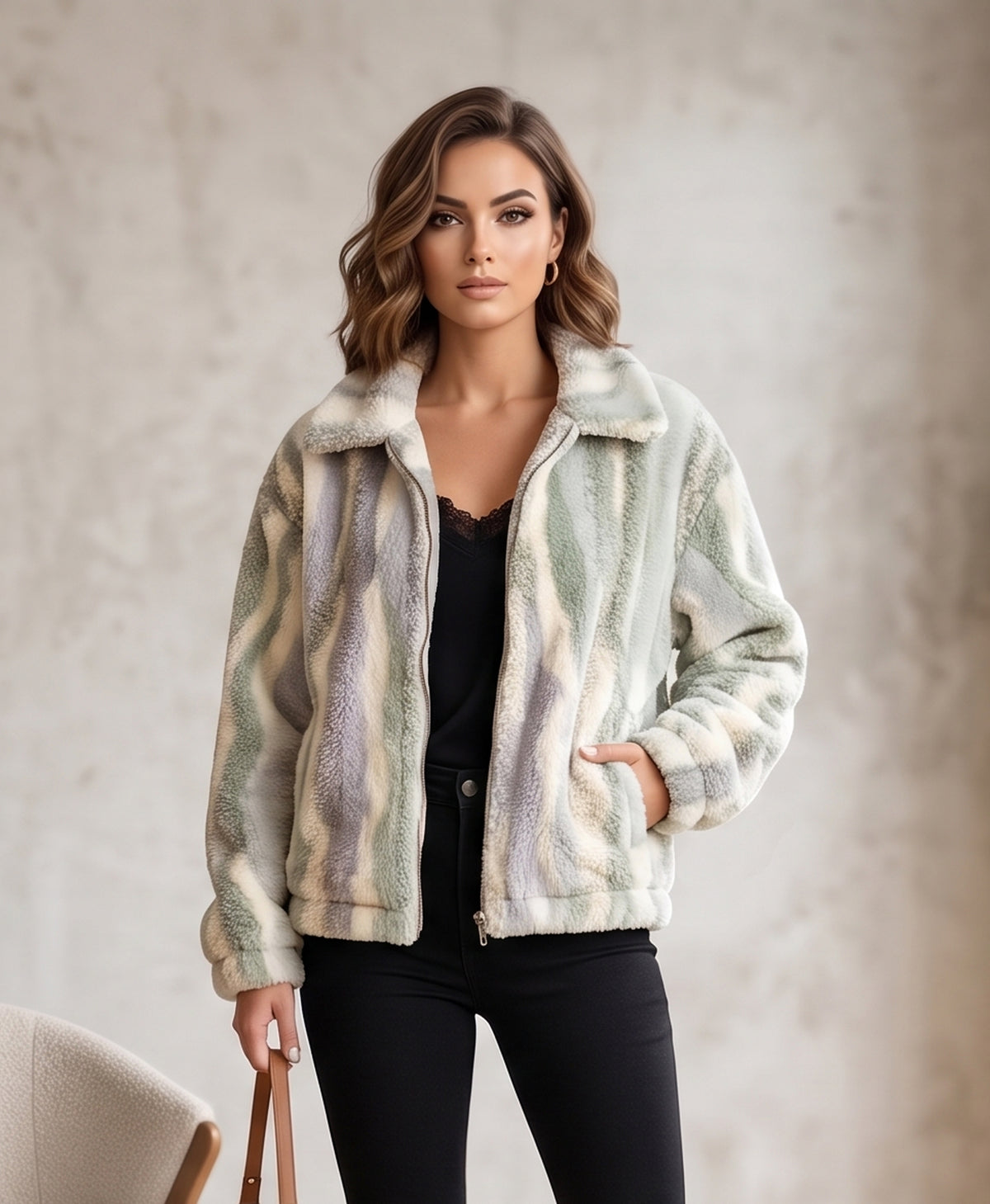 Pistachio & Lavender Striped Faux-Fur Zip Jacket - KIZA