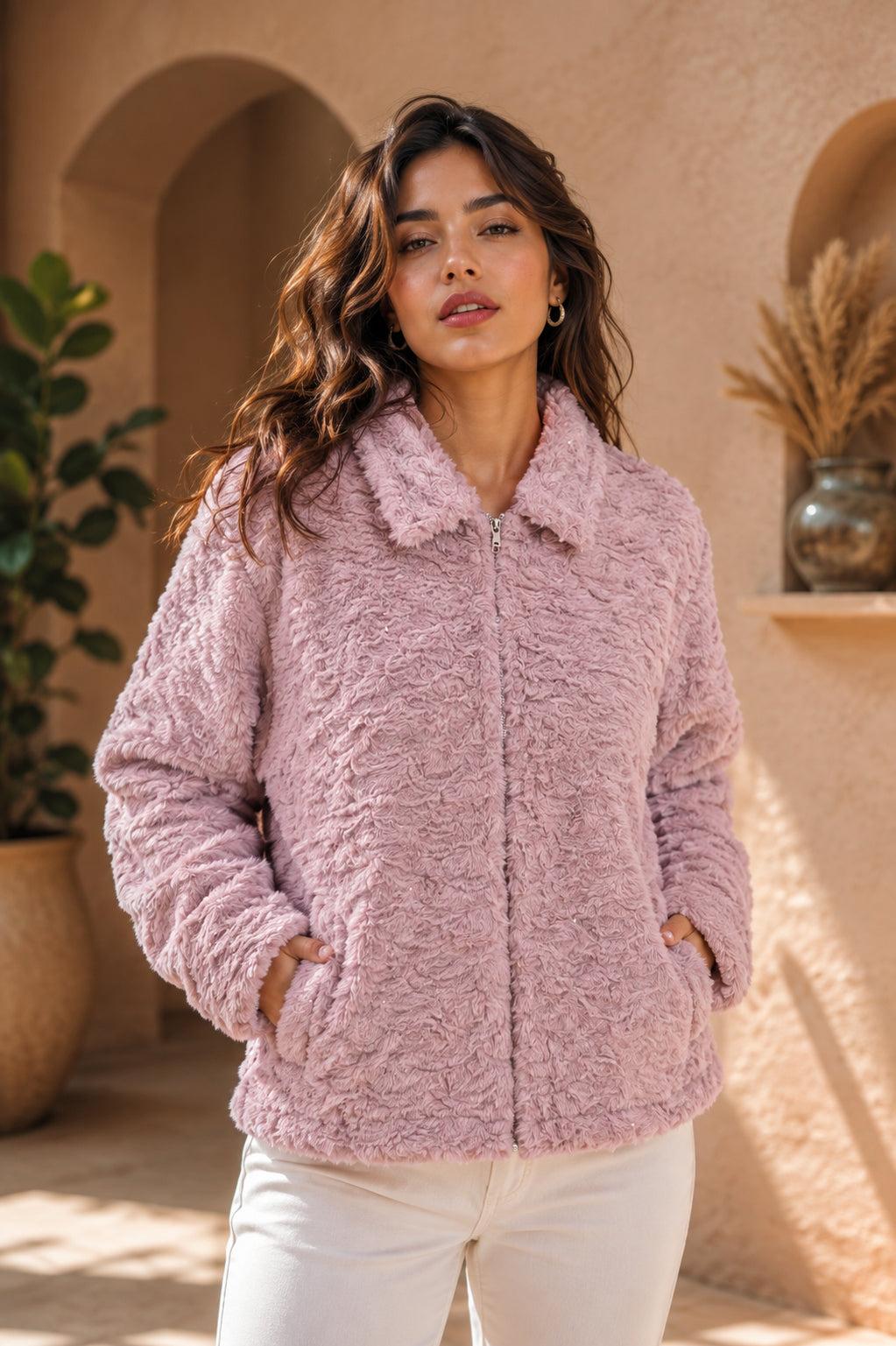 Lavender Faux-Fur Zip Jacket - KIZA