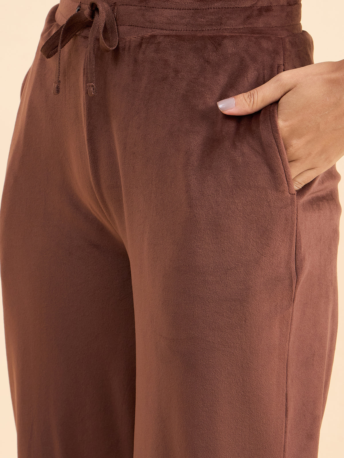 Brown Velour Zip-Front Jacket & Pants Lounge Set - KIZA