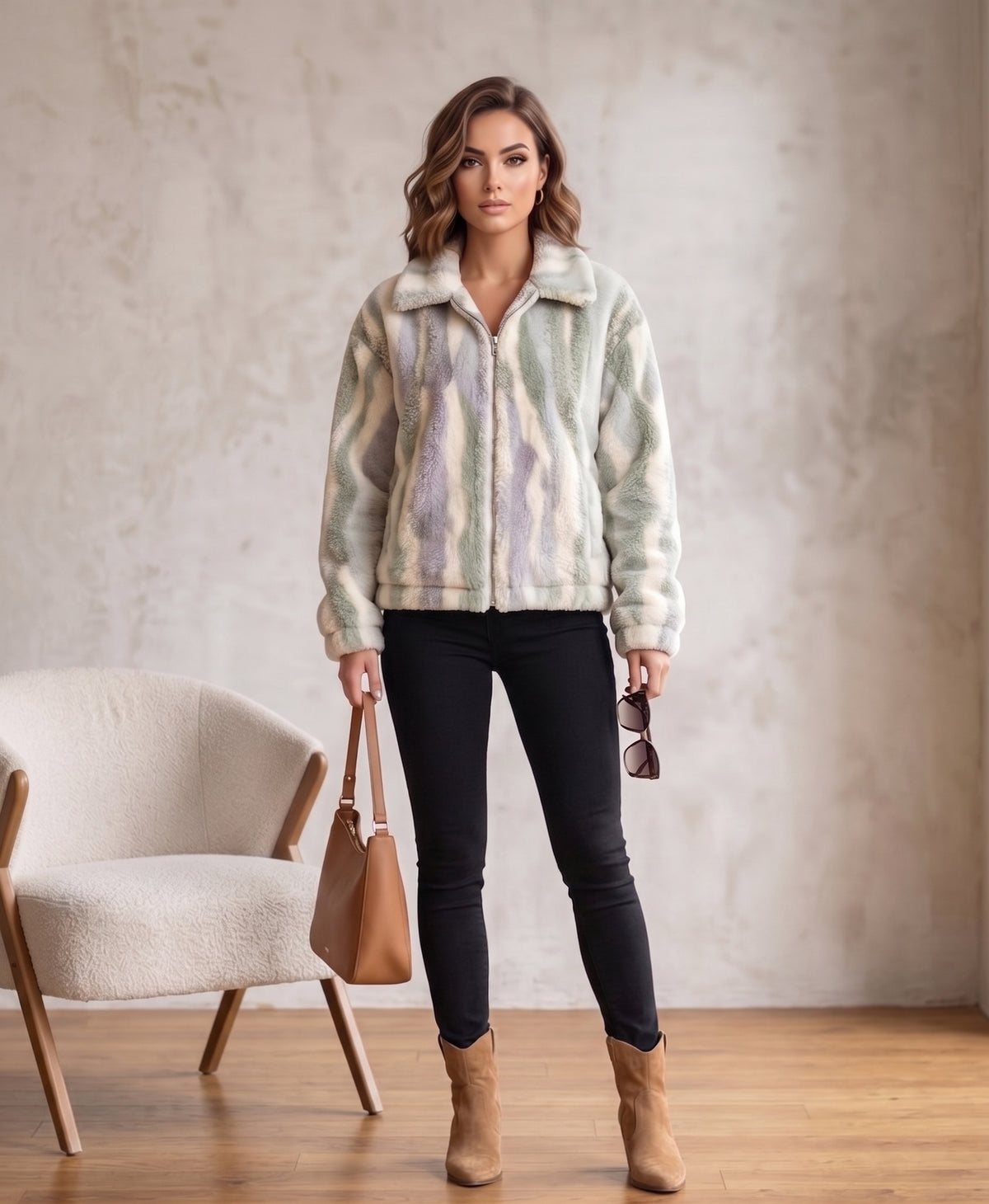 Pistachio & Lavender Striped Faux-Fur Zip Jacket - KIZA