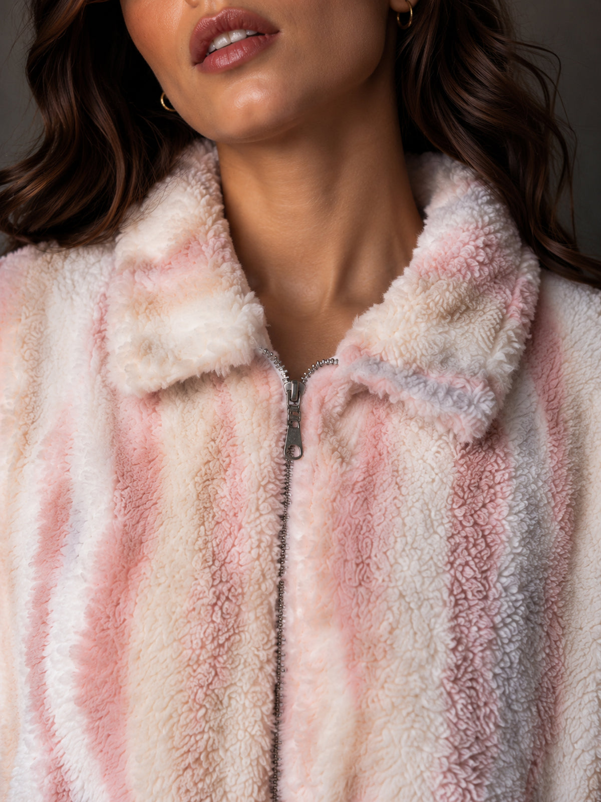 Blush Multi-Tone Striped Faux-Fur Zip Jacket - KIZA