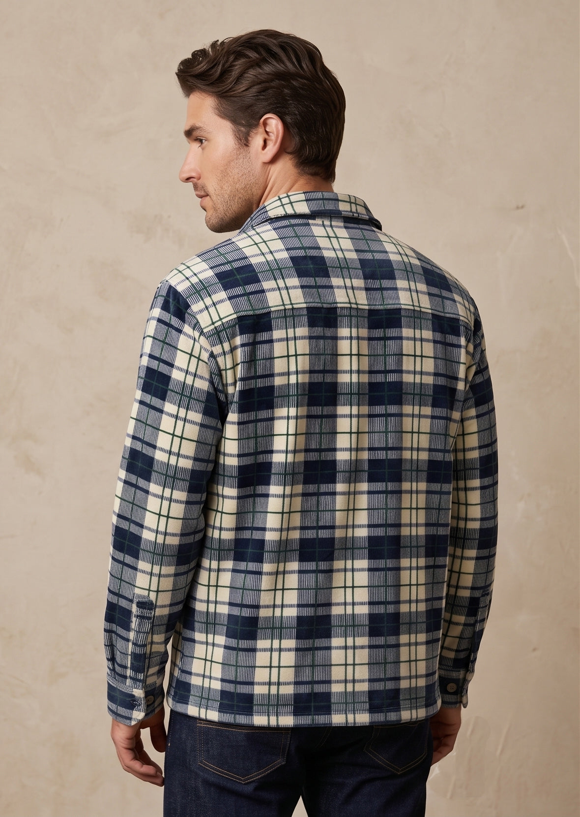 Men's Navy & Cream Plaid Flannel Shirt Jacket - KIZA