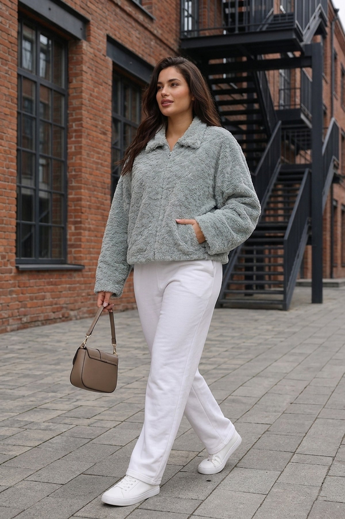 Sea Green Textured Faux-Fur Zip Jacket - KIZA