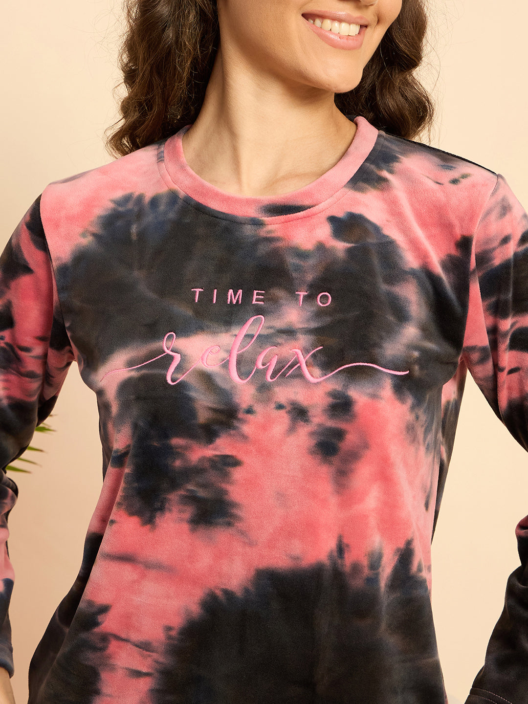 Pink & Black Tie-Dye Velour Top & Pants Lounge Set - KIZA