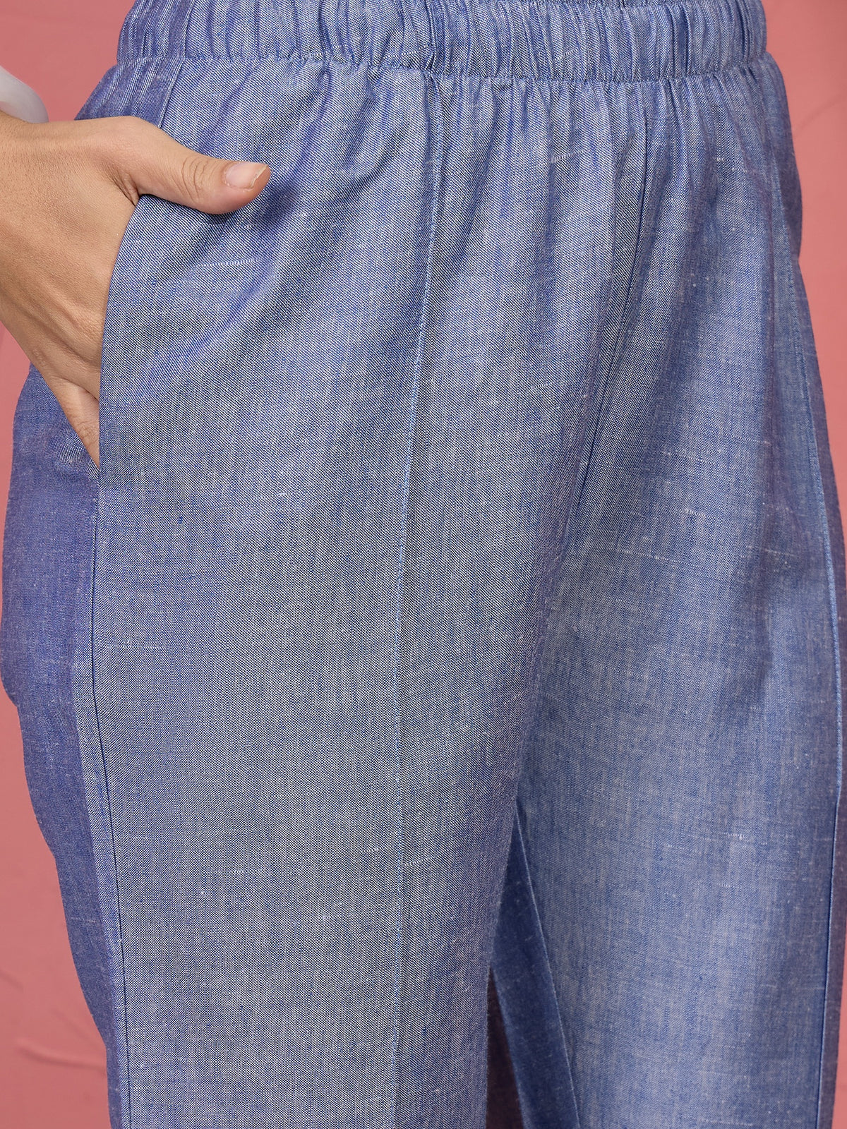 Denim Blue Sleeveless Asymmetric Top & Straight Pants Co-ord Set - KIZA