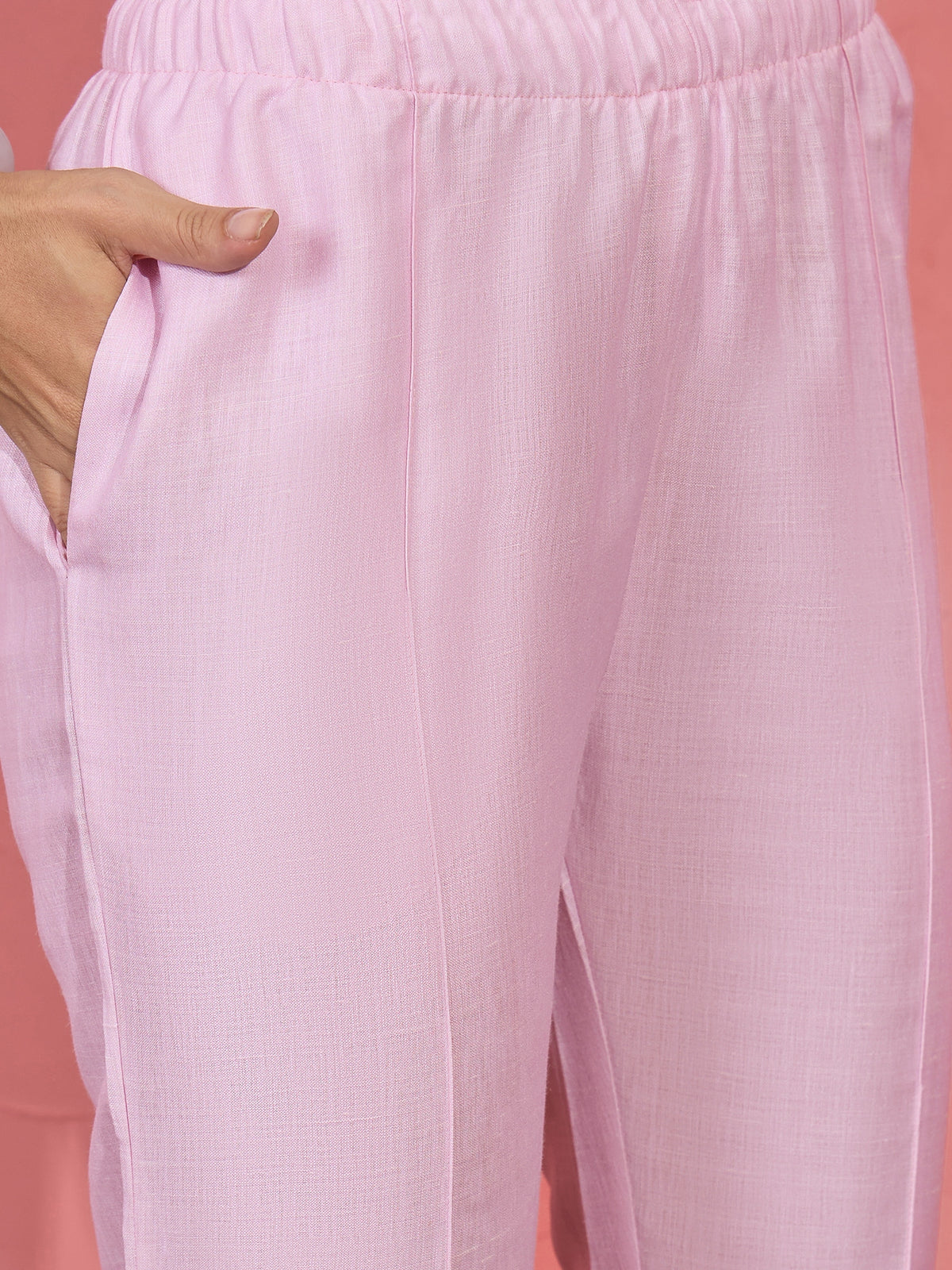 Baby Pink Sleeveless Asymmetric Top & Flared Pants Co-ord Set - KIZA