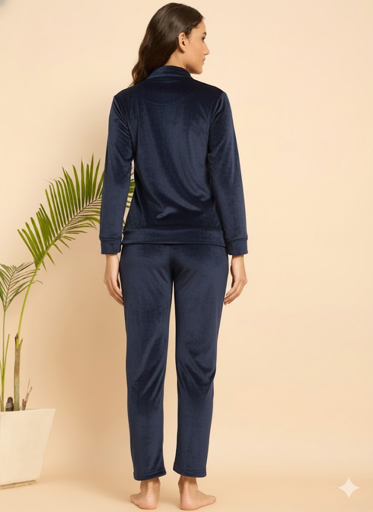 Navy Velour Zip-Front Jacket & Pants Lounge Set - KIZA
