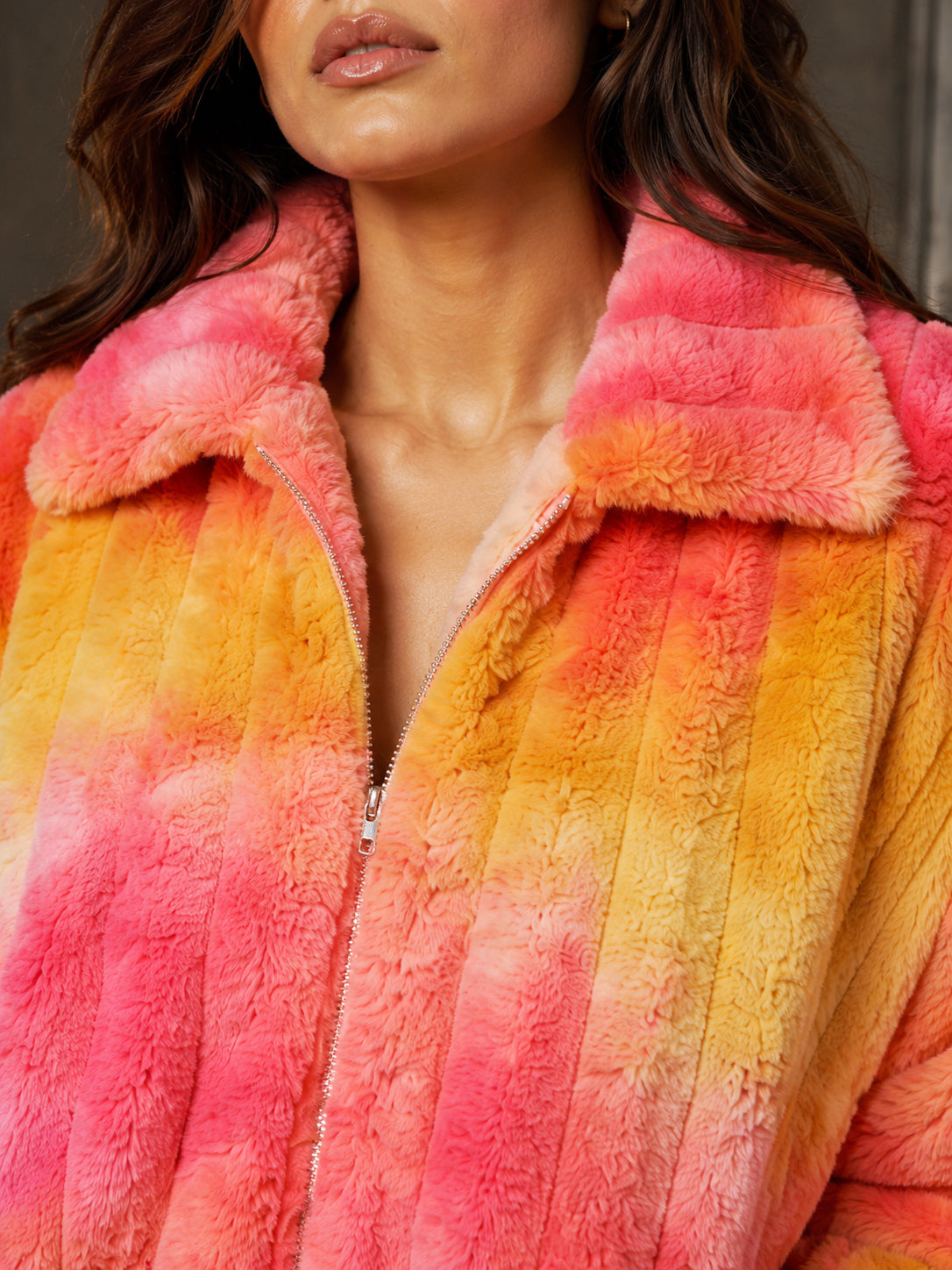 Orange Tie-Dye Faux-Fur Zip Jacket - KIZA