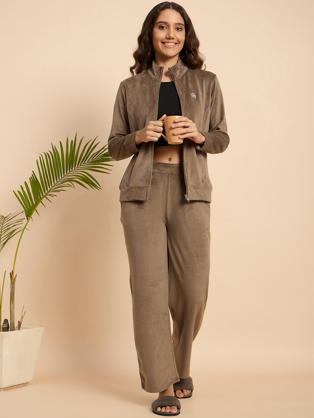 Mouse Grey Velour Zip-Front Jacket & Pants Lounge Set - KIZA
