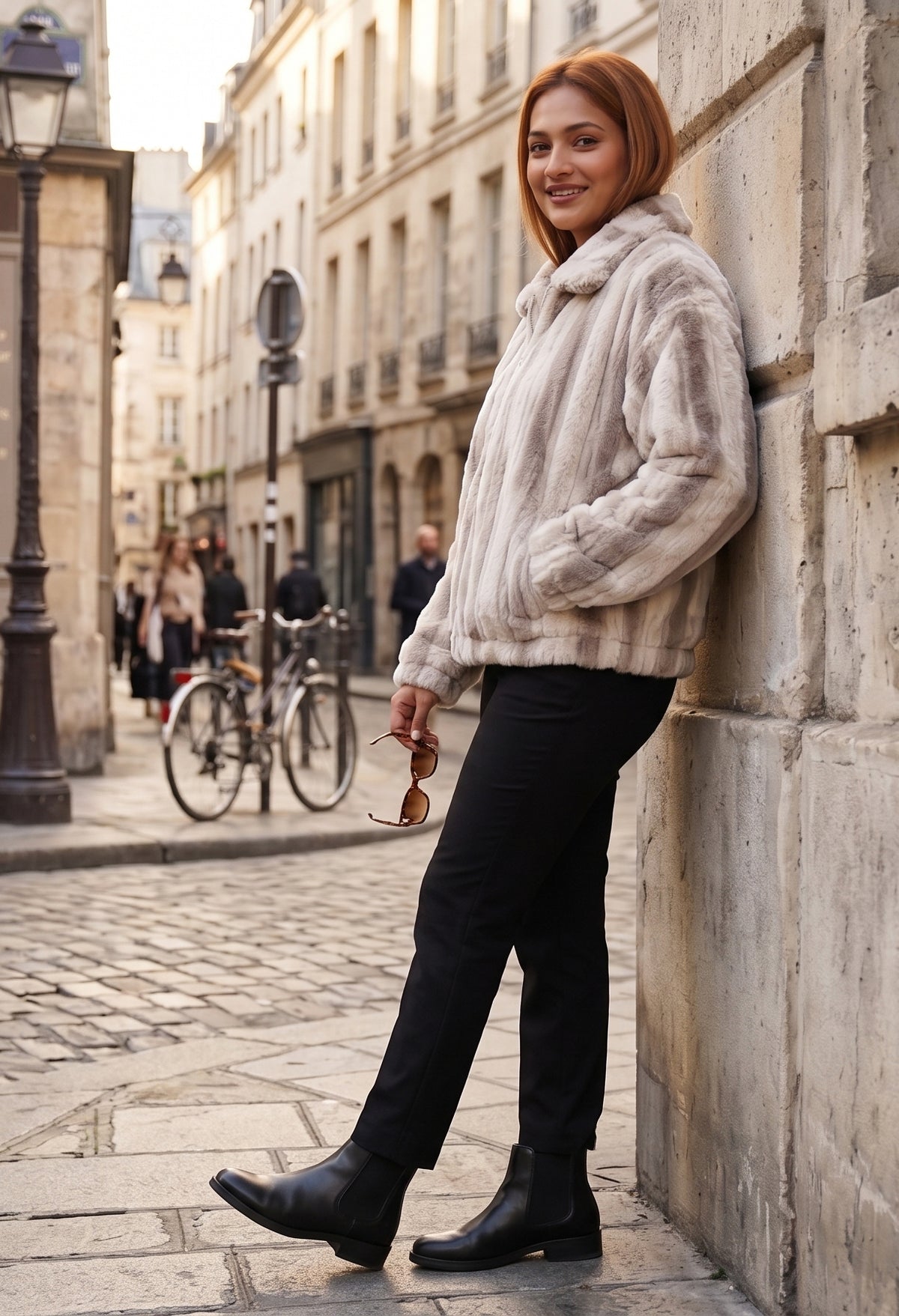 Beige & Cream Striped Faux-Fur Zip Jacket - KIZA