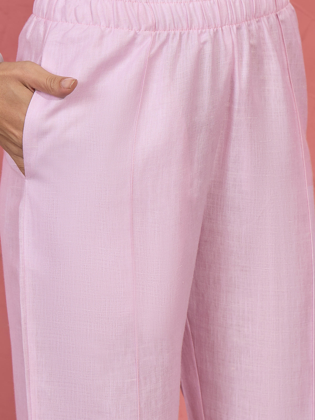 Baby Pink Sleeveless Belted Shirt & Wide-Leg Pants Co-ord Set - KIZA