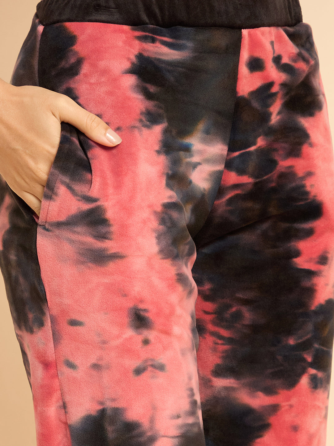 Pink & Black Tie-Dye Velour Top & Pants Lounge Set - KIZA