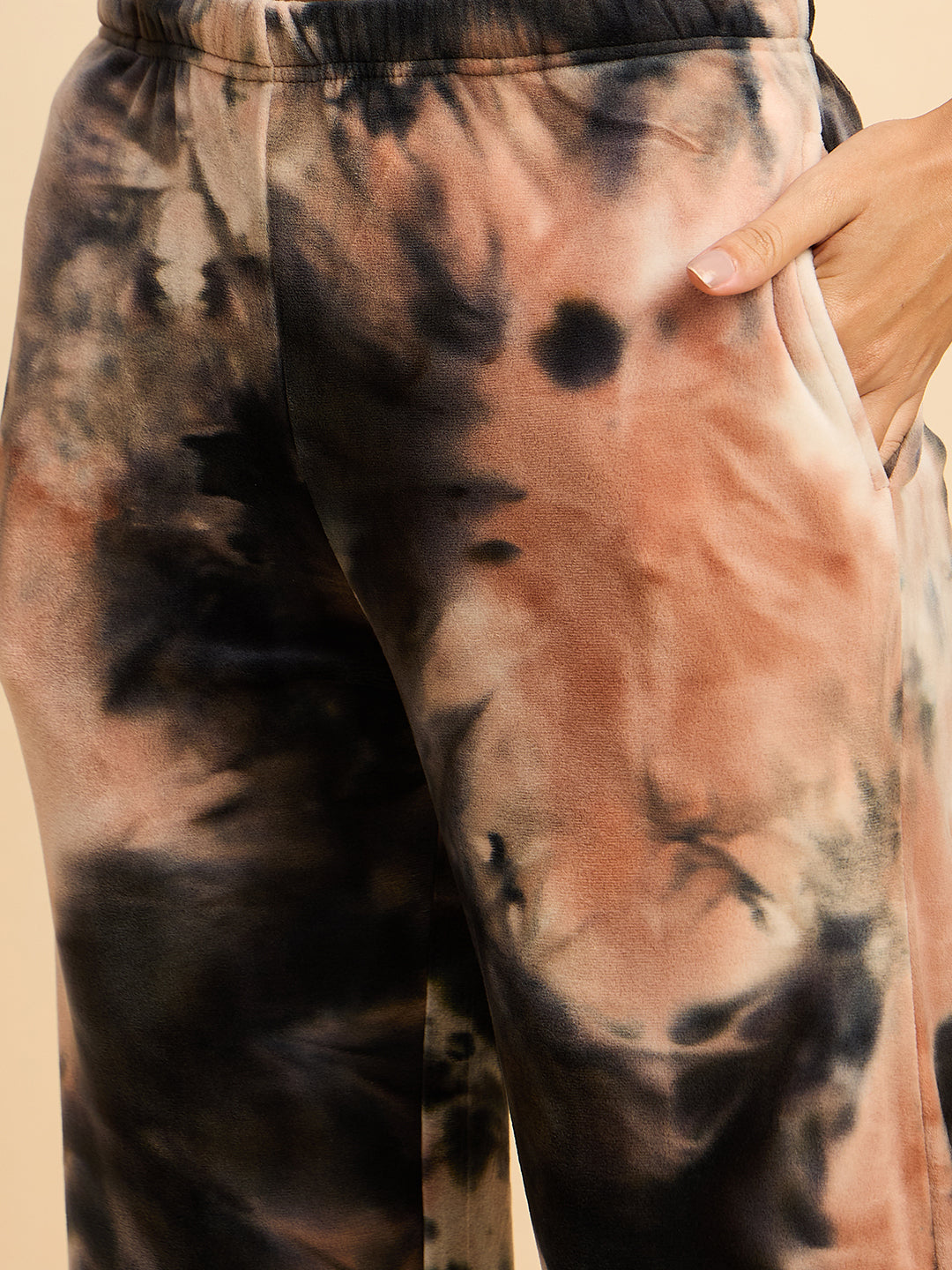 Peach & Black Tie-Dye Velour Top & Pants Lounge Set - KIZA