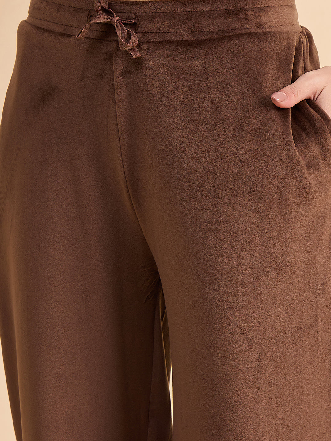 Brown Embroidered Velour Henley Top & Pants Set - KIZA