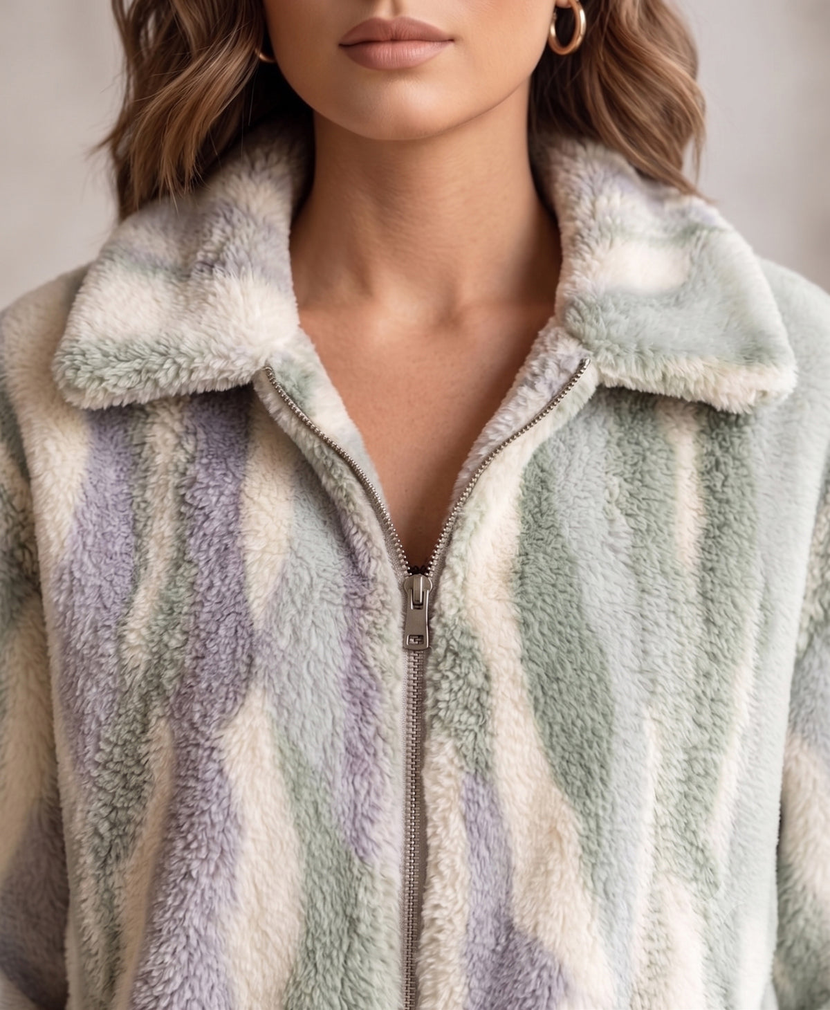 Pistachio & Lavender Striped Faux-Fur Zip Jacket - KIZA
