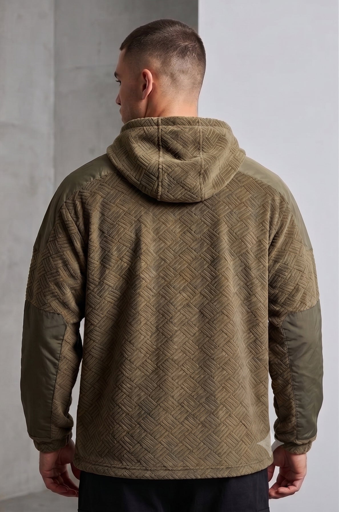 Men's Olive Hooded Half-Zip Pullover Jacket - KIZA