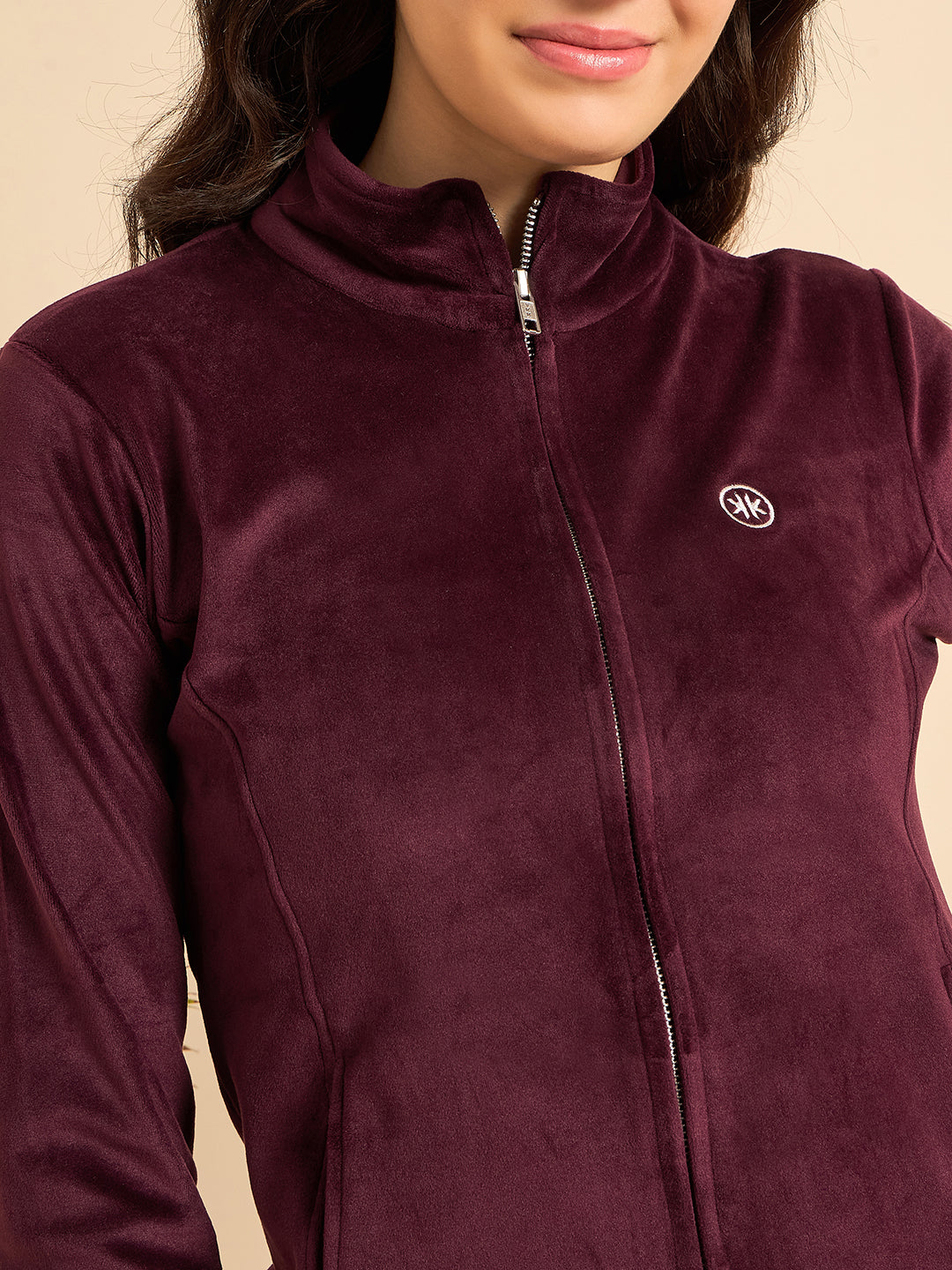 Wine Velour Zip-Front Jacket & Pants Lounge Set - KIZA