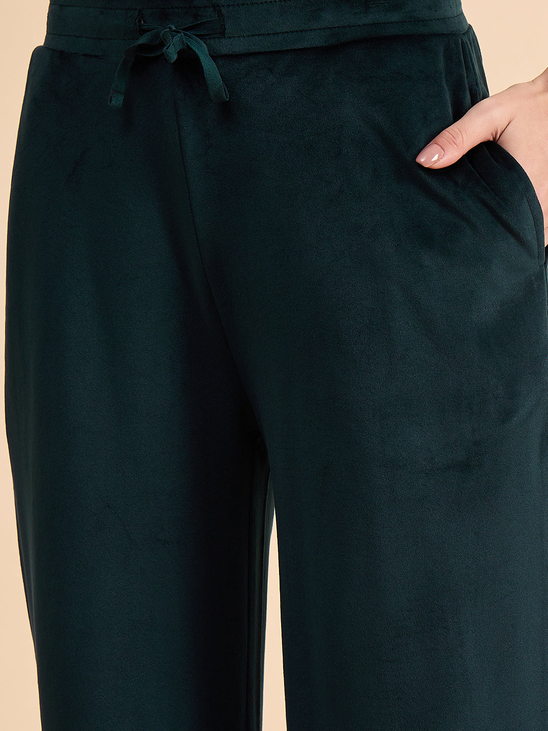 Dark Teal Embroidered Velour Henley Top & Pants Set - KIZA
