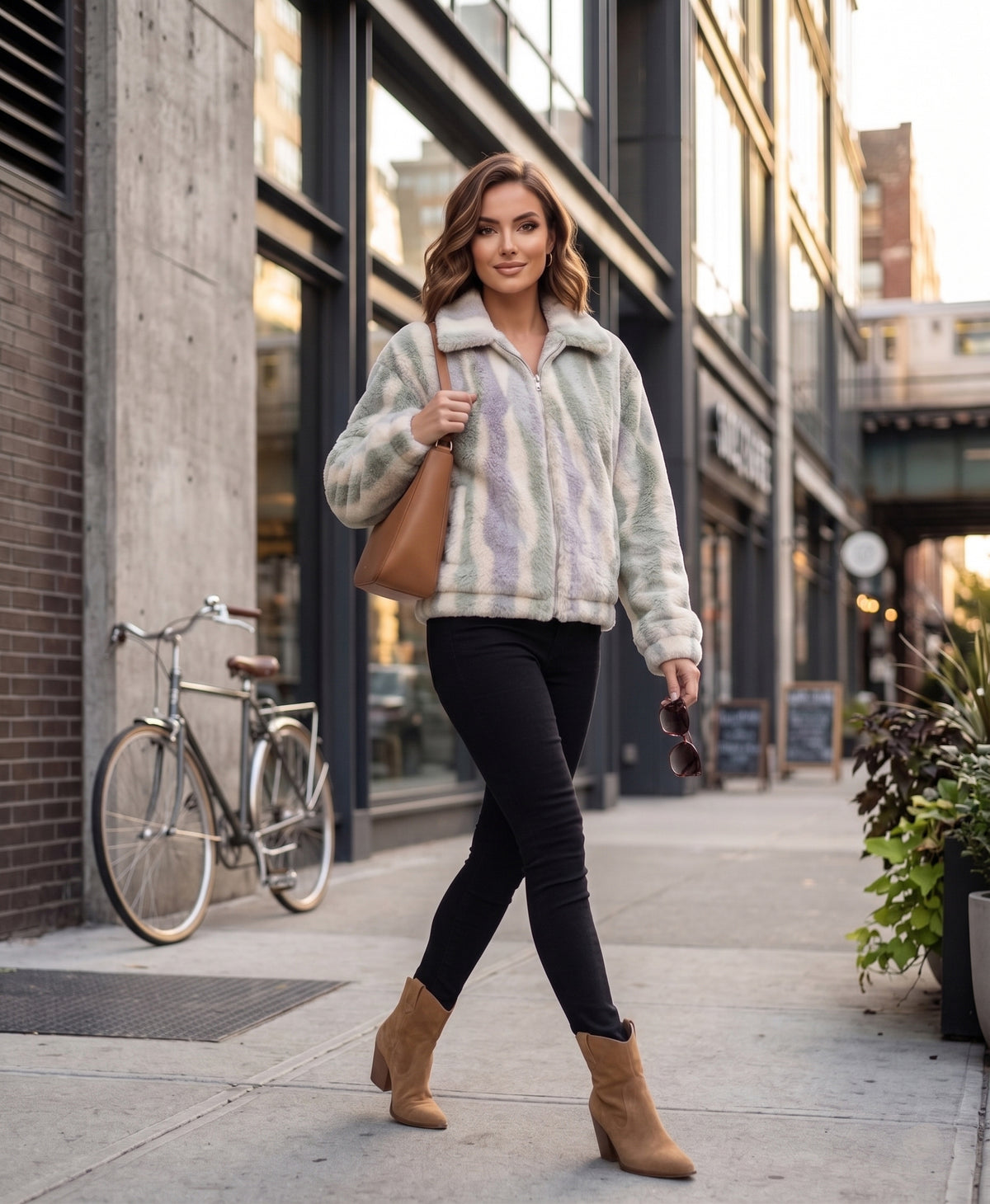 Pistachio & Lavender Striped Faux-Fur Zip Jacket - KIZA