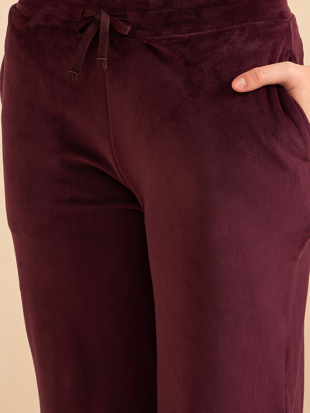 Wine Velour Zip-Front Jacket & Pants Lounge Set - KIZA