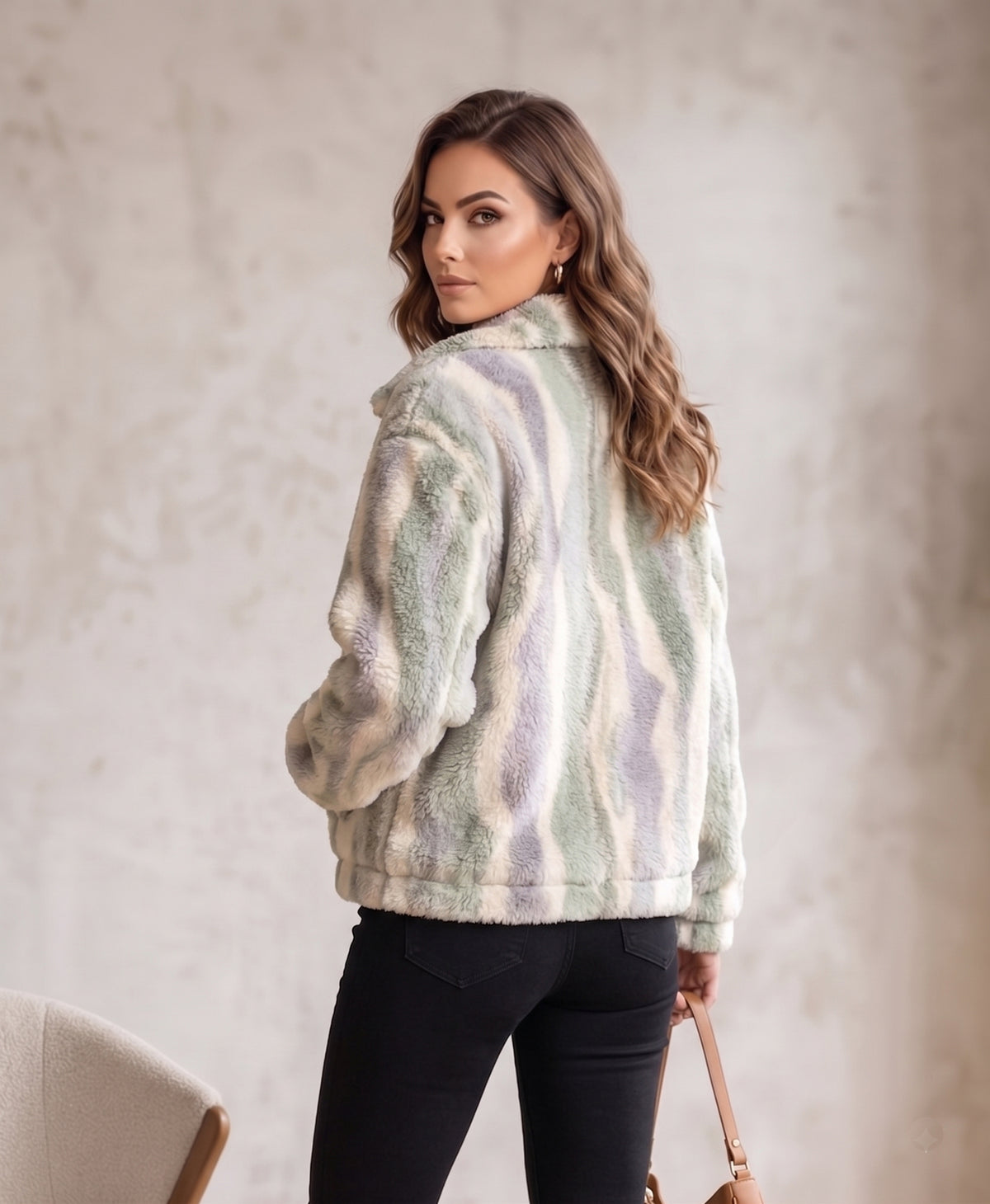Pistachio & Lavender Striped Faux-Fur Zip Jacket - KIZA