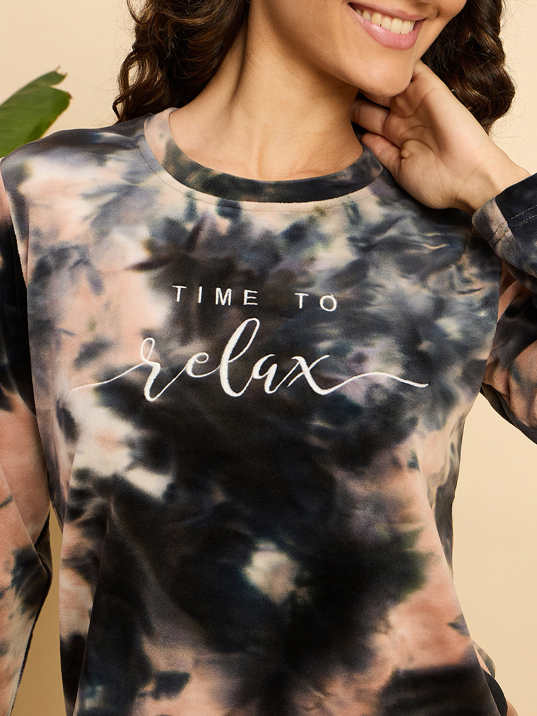 Peach & Black Tie-Dye Velour Top & Pants Lounge Set - KIZA