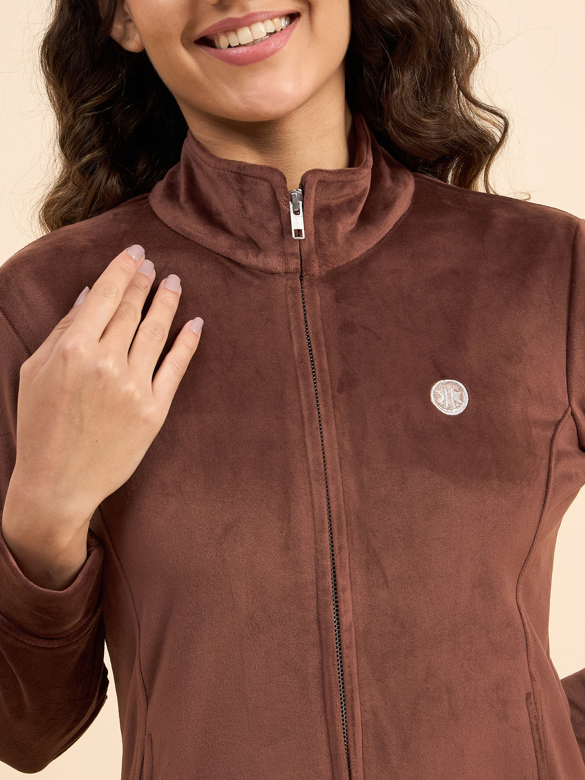 Brown Velour Zip-Front Jacket & Pants Lounge Set - KIZA