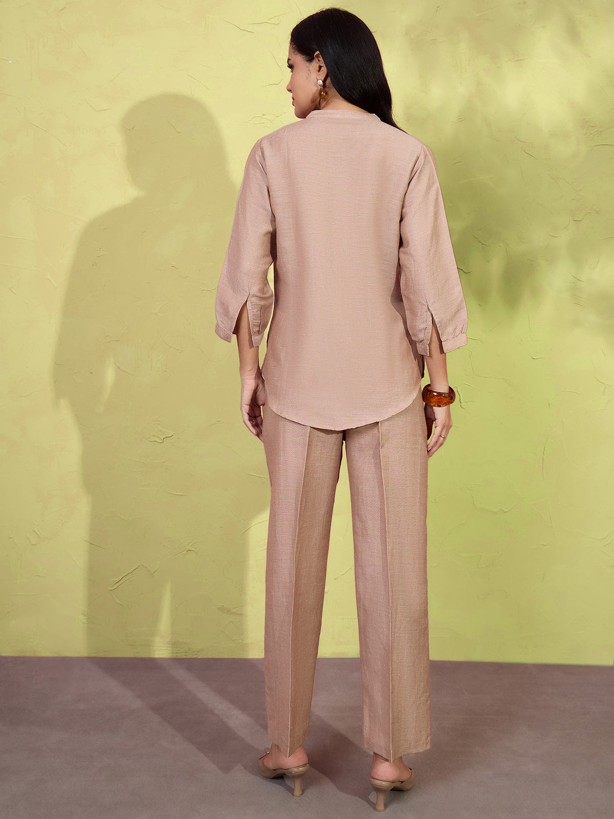 Tan Notch Collar Shirt & Straight Pants Co-ord Set - KIZA