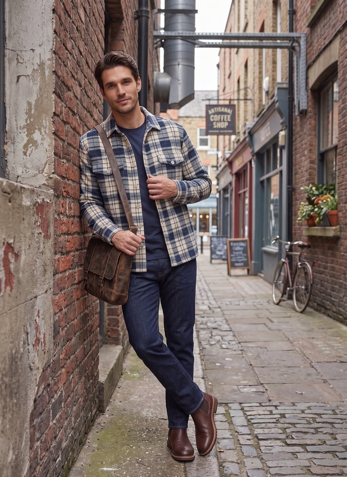 Men's Navy & Cream Plaid Flannel Shirt Jacket - KIZA