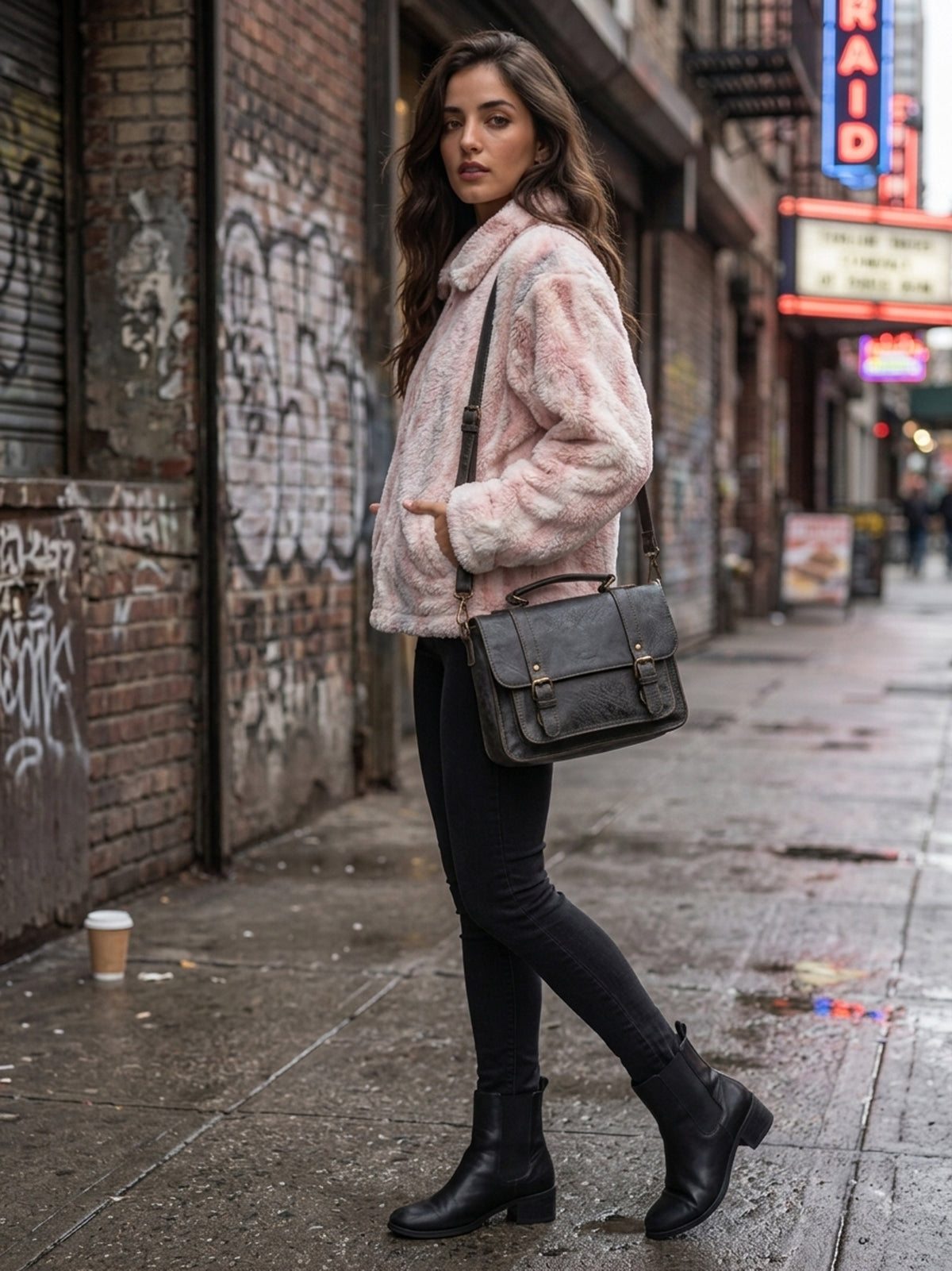 Blush Multi-Tone Striped Faux-Fur Zip Jacket - KIZA
