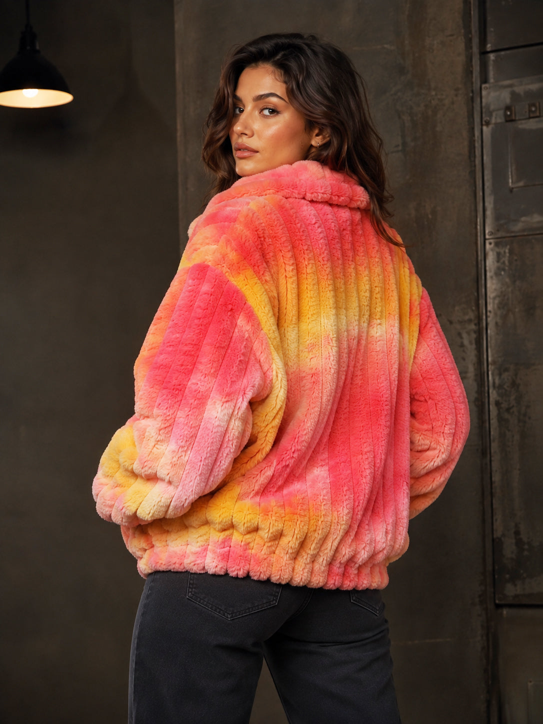Orange Tie-Dye Faux-Fur Zip Jacket - KIZA